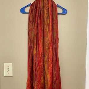 Target Women Orange Red Scarf with Fringe Paisley Pattern Rayon Blend